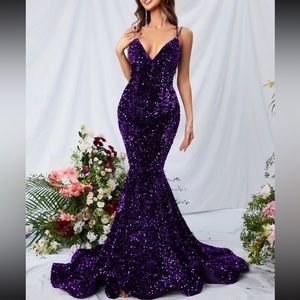 NEW never worn purple sequence gown!!